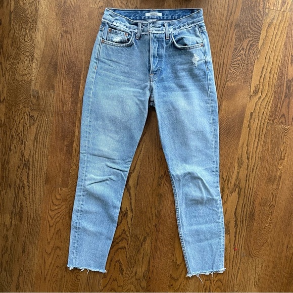 GRLFRND | Karolina High-Rise Light Wash Distressed Jeans Part Time Love Raw Hem - Picture 5 of 14